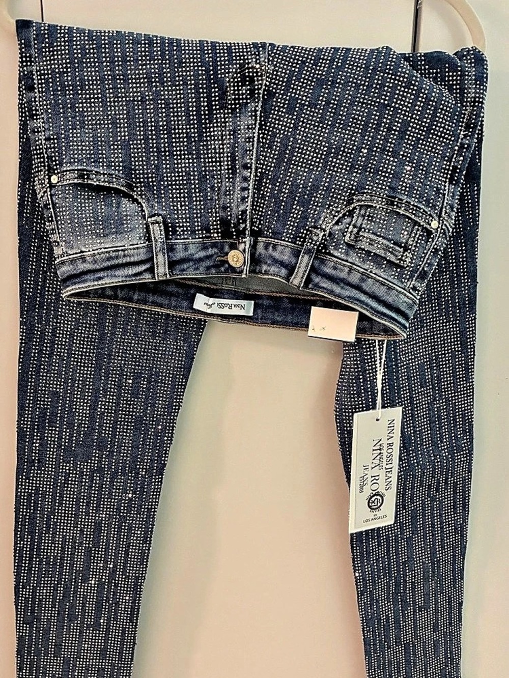 Nina Rossi Jeans Skinny Jeans in Blue & White Size Large NWT